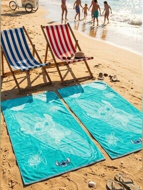 Disney Stitch Teal Surf & Turtle Beach Towel X2